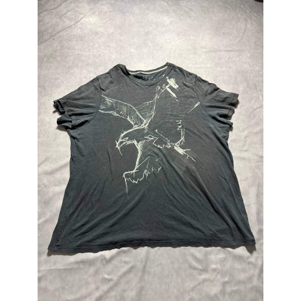 American Eagle Mens XL Faded Black Eagle Graphic Sketch T-Shirt Crewneck Cotton